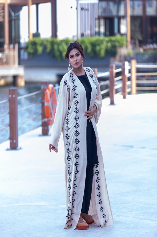 Custom Abaya With Korean Nada Fabric and designed with embroidery work to make it outstanding.  AB1002