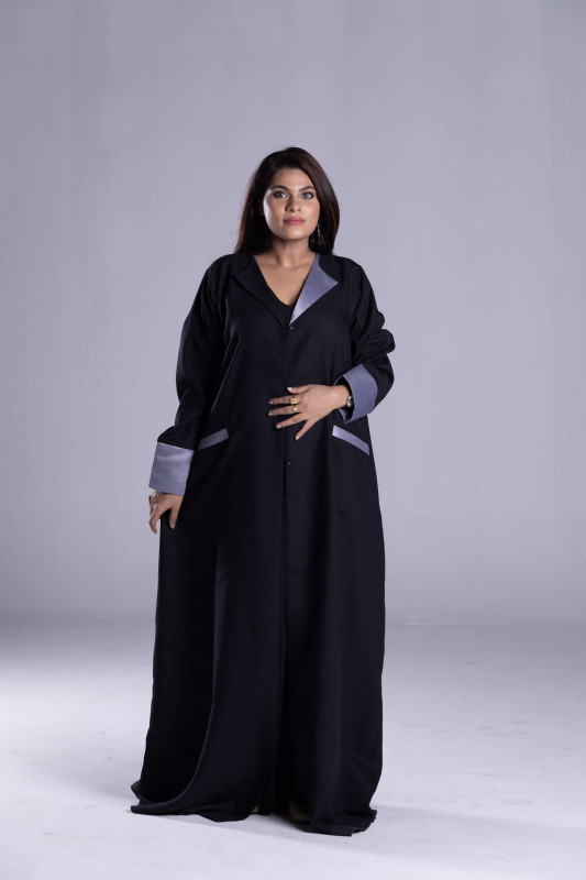 Classic Black Tailor design coat model with silver Borders. AB1043