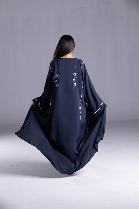 Embroidery work and blue Korean fabric make the Women Abaya more beautiful.  AB1035