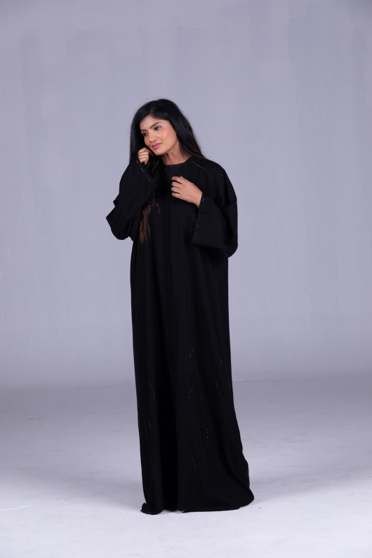 Black Korean Nada fabric with Handmade Beads on Sleeves and Front  side. Ab1037