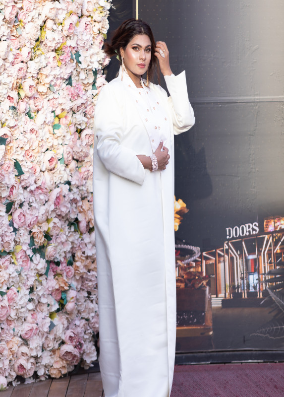 Shine yourself with shining Bridal sattin fabric coat model with precious stones on collar. AB1006