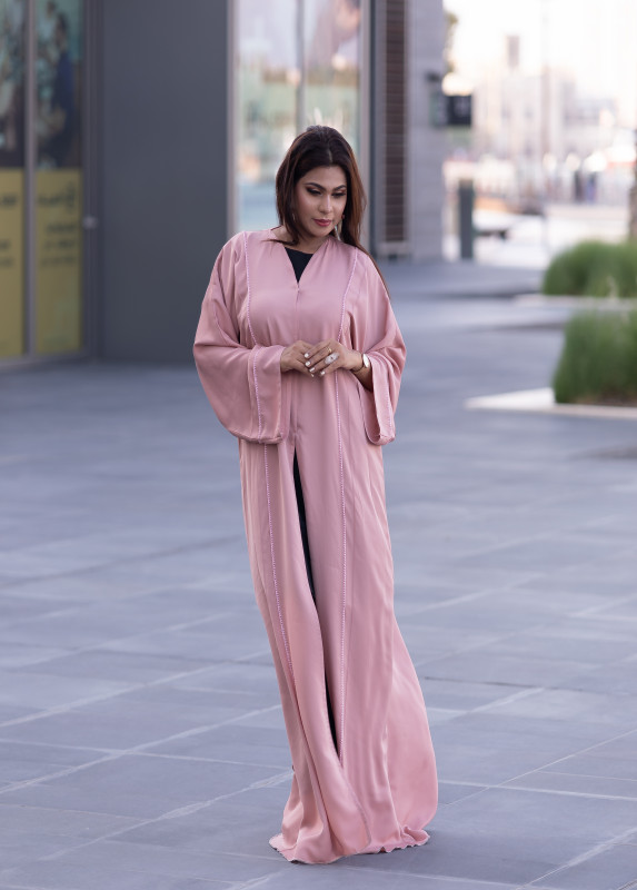 Handmade Kuraishi work made the Korean Fabric Nada abaya more Elegant. AB1004