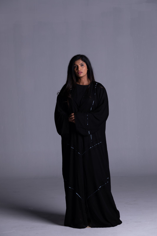 Handmade Beads make the Korean Fabric Black Abaya More elegant. AB1034