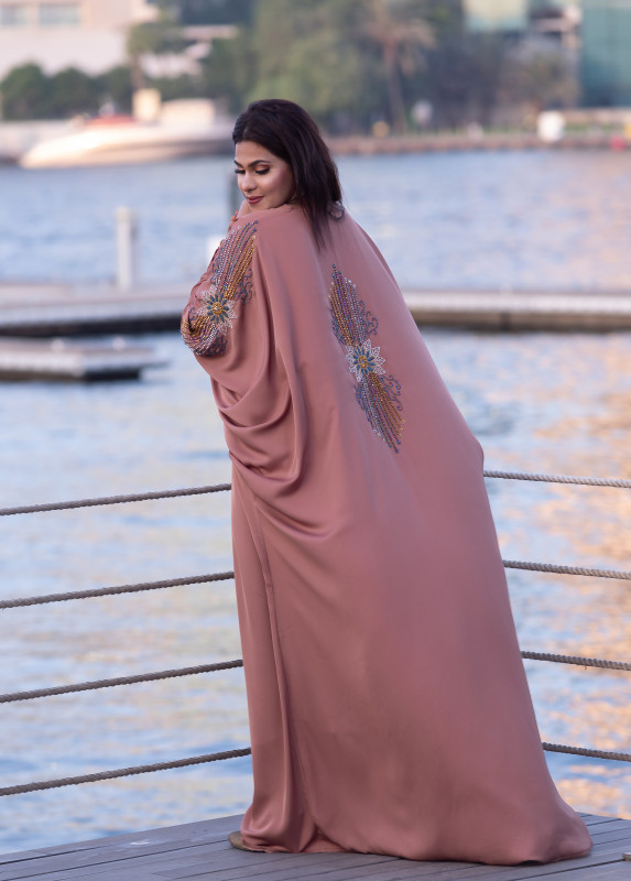 Blending of colorful bead handwork make the Korean Nada Fabric Butterfly Abaya more beautiful. AB1010