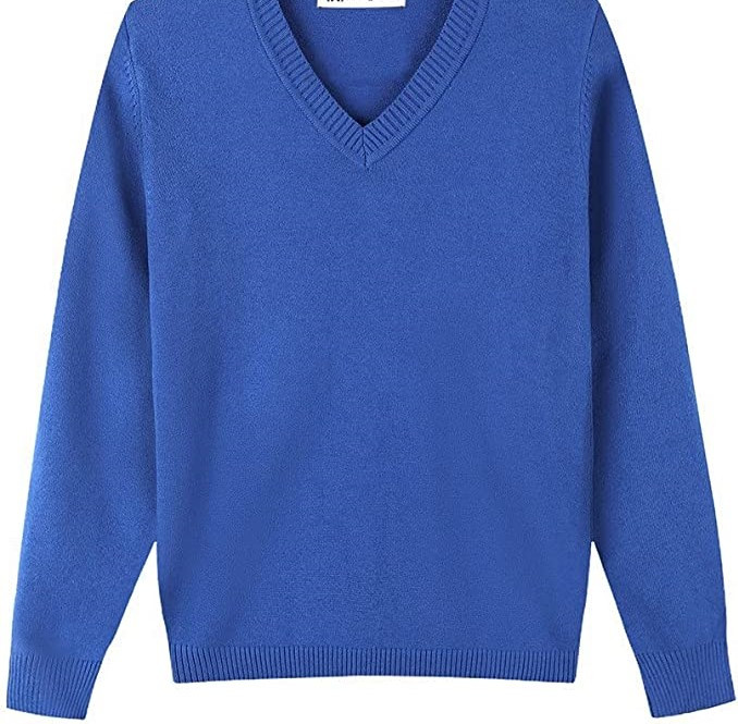 LCT Uniforms Boys Sweater Pullover School Uniform V-Neck Soft Cotton Clothing, Blue - Large