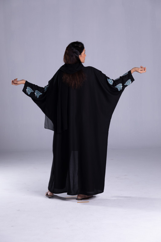 Handmade Butterflies with Beads on a Butterfly Model Abaya for Casual Wear. AB1023