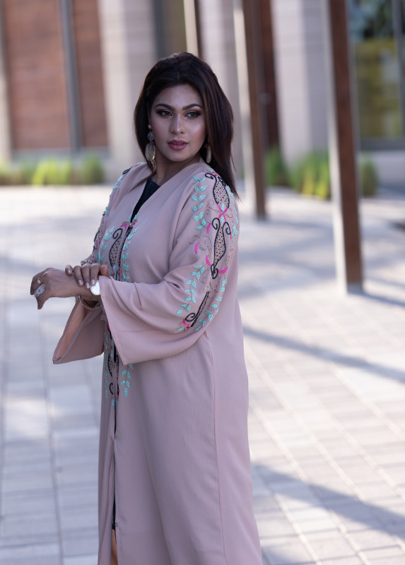 Women's Abaya made with Zoom Fabric and added some handwork with colorful beads. AB1005