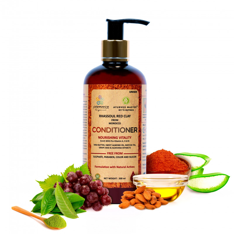 RHASSOUL RED CLAY CONDITIONER (WITH SHEA BUTTER, ALMOND OIL, MATCHA TEA, GRAPE SEED AND ALOE VERA EXTRACTS FOR NOURISHING HAIR VITALITY) | 300ML